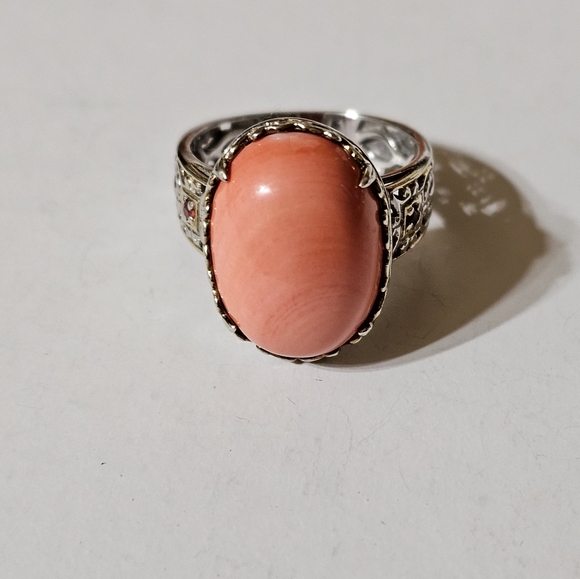 Vintage Michael Valitutti Coral & Ruby Accent Ring in Sterling & 18k Size 7.5! - Picture 2 of 10